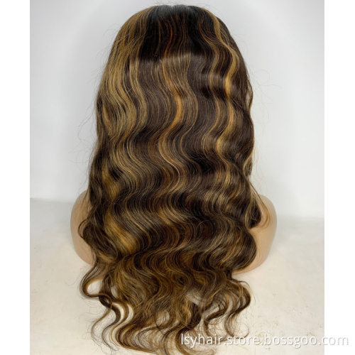 Custom Mix Highlight Color 100% Indian Remy Human Hair Wig Unit, Luxury Straight Bo Wave Lace Front Unice Shy Atwigs Hair Wigs
